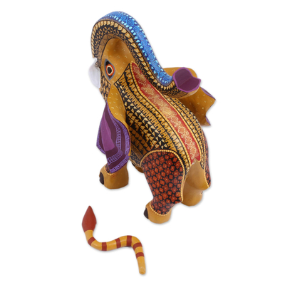 Wood alebrije figurine, 'Fantasy Elephant' - Colorful Handcrafted Trumpeting Elephant Wood Alebrije