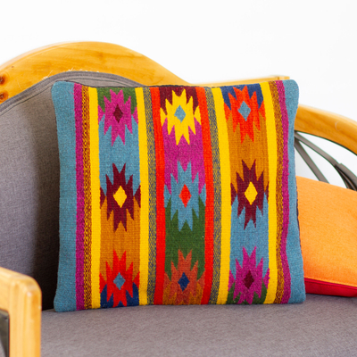 Zapotec-Kissenbezug aus Baumwolle, 'Geographic Valley' - Geometrisches und gestreiftes Muster Zapotec Baumwolle Kissenbezug