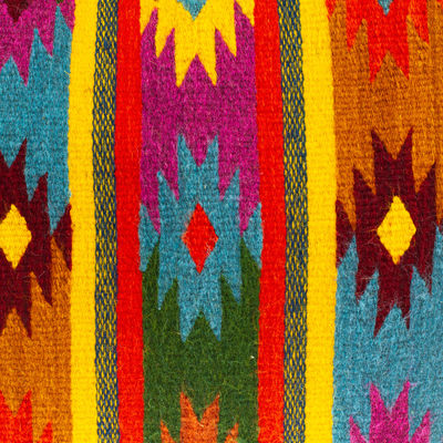 Funda de cojín de algodón zapoteca, 'Valle Geométrico' - Funda de cojín de algodón zapoteca con estampado geométrico y de rayas