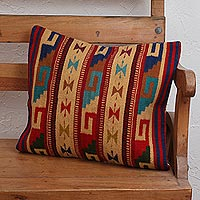 Zapotec wool cushion cover, 'Butterfly Geometry' - Handwoven Geometric Zapotec Wool Cushion Cover from Mexico