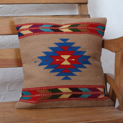 Zapotec wool cushion cover, 'Changing Winds' - Naturally Dyed Handwoven Multicolor Wool Cushion Cover