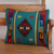 Zapotec wool cushion cover, 'Eye of God' - Zapotec Wool Cushion Cover with Geometric Motifs on Teal thumbail