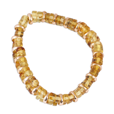 Handcrafted Amber and Gold-Plated Bead Stretch Bracelet