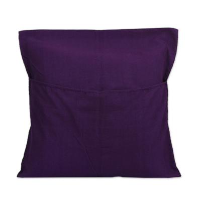 Cotton cushion cover, 'Geometric Dance in Purple' - Cotton Cushion Cover in Purple and Black from Mexico