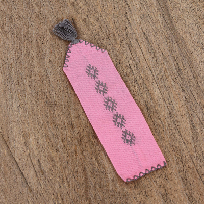Cotton bookmark, 'Studious Artisan in Blush' - Handwoven Cotton Bookmark in Blush from Mexico