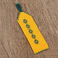 Cotton bookmark, 'Studious Artisan in Maize' - Handwoven Cotton Bookmark in Maize from Mexico
