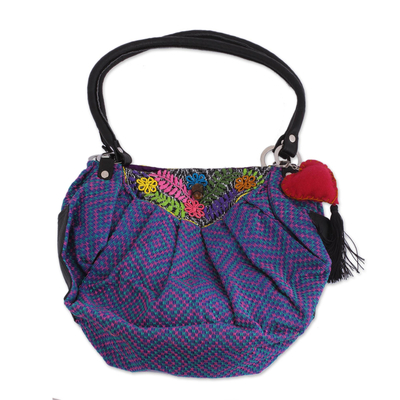 Colorful Cotton Hobo Shoulder Bag with Embroidered Flowers