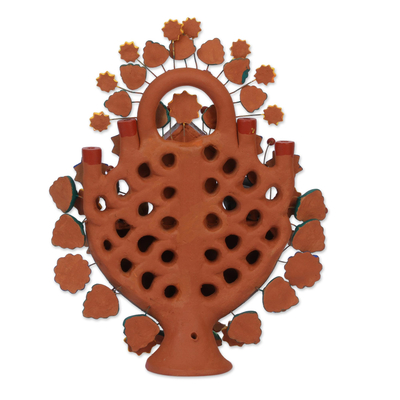 Ceramic sculpture, 'Noah's Tree' - Handcrafted Ceramic Tree of Life with Noah's Ark and Doves
