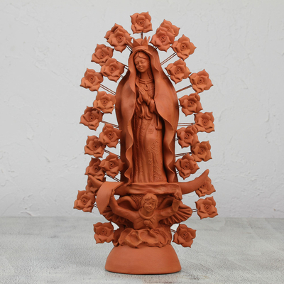 Ceramic sculpture, 'Virgin of Guadalupe' - Hand Sculpted Ceramic Sculpture of Virgin of Guadalupe