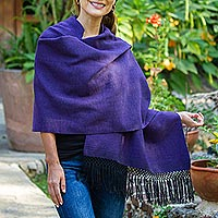 Zapotec cotton rebozo shawl, 'Striped Diamonds in Purple'
