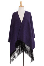 Zapotec cotton rebozo shawl, 'Striped Diamonds in Purple' - Zapotec Purple and Black Diamond Striped Cotton Rebozo
