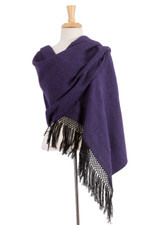 Zapotec cotton rebozo shawl, 'Striped Diamonds in Purple' - Zapotec Purple and Black Diamond Striped Cotton Rebozo