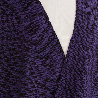 Zapotec cotton rebozo shawl, 'Striped Diamonds in Purple' - Zapotec Purple and Black Diamond Striped Cotton Rebozo