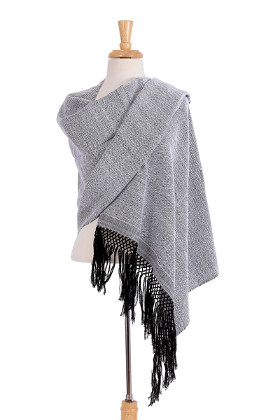 Rebozo-Schal aus weißer und schwarzer Zapotec-Baumwolle