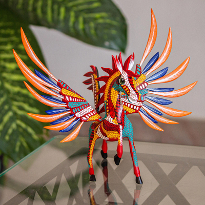 Wood alebrije statuette, 'Magnificent Pegasus' - Handcrafted Alebrije Wood Pegasus Statuette from Mexico