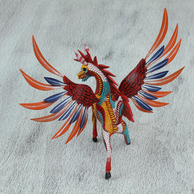 Wood alebrije statuette, 'Magnificent Pegasus' - Handcrafted Alebrije Wood Pegasus Statuette from Mexico