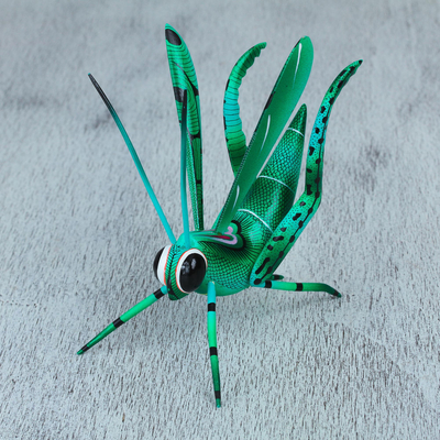 Wood alebrije statuette, 'Cricket Song' - Handcrafted Copal Wood Cricket Alebrije from Mexico