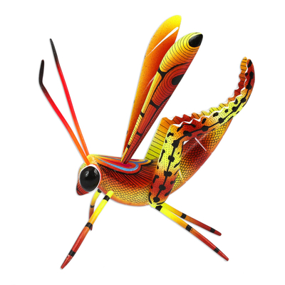 Wood alebrije statuette, 'Chirping Cricket' - Handcrafted Copal Wood Cricket Alebrije from Mexico