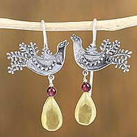 Featured review for Amber and garnet drop earrings, Bird Glory