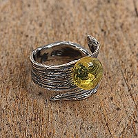 Amber wrap ring, 'Hopeful Light' - Amber and Sterling Silver Wrap Ring from Mexico