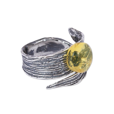 Amber and Sterling Silver Wrap Ring from Mexico