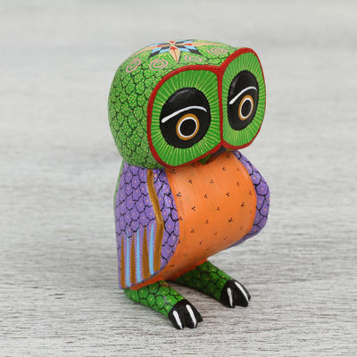 Wood alebrije figurine, 'Owl Joy' - Handcrafted Copal Wood Alebrije Owl Figurine from Mexico