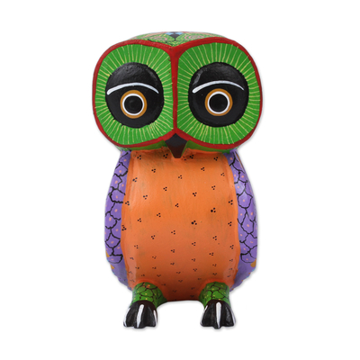 Wood alebrije figurine, 'Owl Joy' - Handcrafted Copal Wood Alebrije Owl Figurine from Mexico