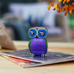 Wood alebrije figurine, 'Night Fantasy' - Wood Owl Sculpture with Hand Painted Star Design from Mexico