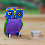 Wood alebrije figurine, 'Night Fantasy' - Wood Owl Sculpture with Hand Painted Star Design from Mexico