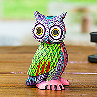 Wood alebrije figurine, 'Nocturnal Mystery' - Handmade Owl with Ear Tufts Alebrije Figurine from Mexico