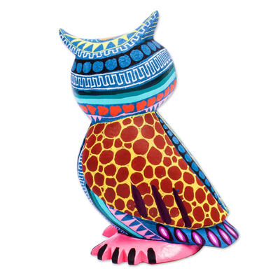 Wood alebrije figurine, 'Owl Delight' - Handcrafted Copal Wood Alebrije Owl Figurine from Mexico
