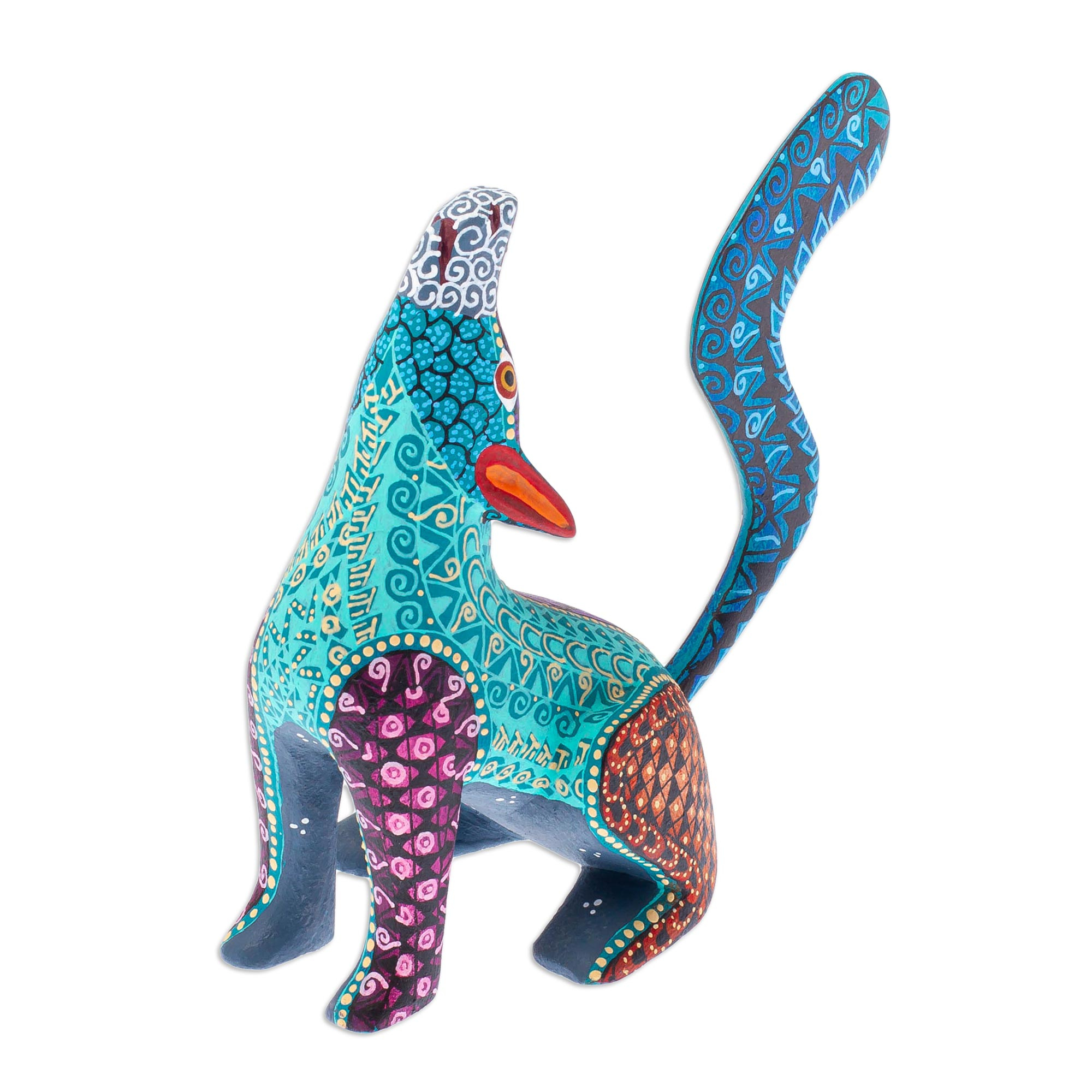 Multicolored Alebrije Coyote Figurine with Geometric Motifs - Howling ...