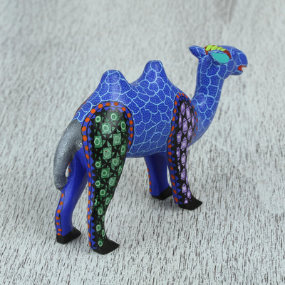 Wood alebrije figurine, 'Colorful Camel' - Wood Alebrije Camel Figurine in Vivid Colors from Mexico