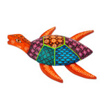 Wood alebrije figurine, 'Turtle Friend' - Handcrafted Copal Wood Alebrije Turtle Figurine