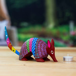 Wood alebrije figurine, 'Delightful Armadillo' - Handcrafted Copal Wood Alebrije Armadillo Figurine
