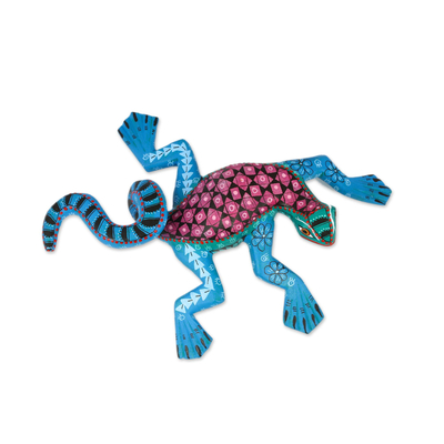 Wood alebrije figurine, 'Iguana Joy' - Copal Wood Alebrije Lizard Figurine from Mexico