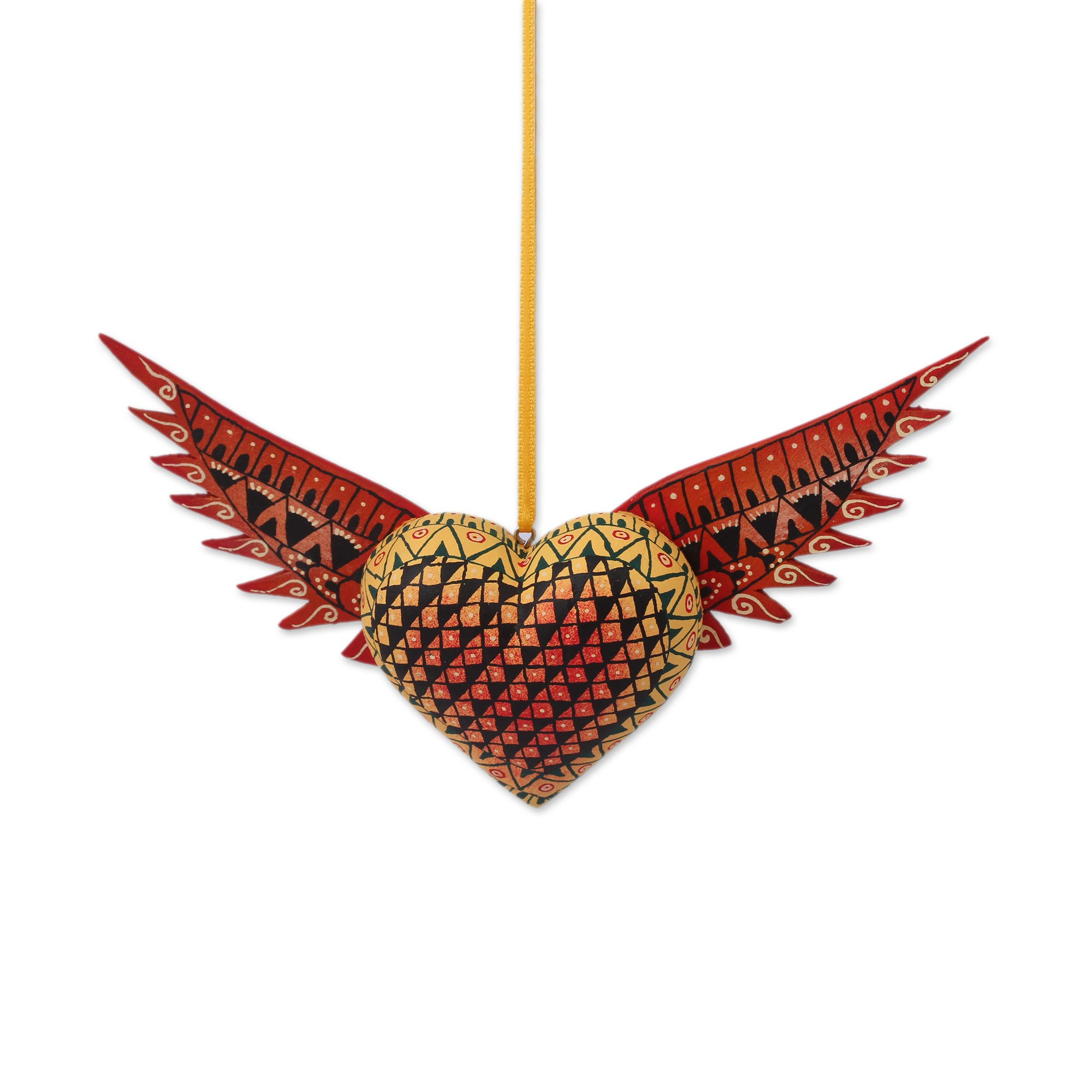 Kiva Store  4 Zapotec Hand Painted Fuchsia Wood Heart Ornaments - Fuchsia  Zapotec Heart