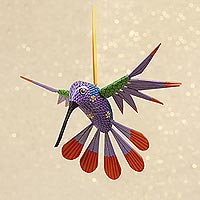 Wood alebrije ornament, 'Fanciful Flutter in Purple'