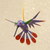 Wood alebrije ornament, 'Fanciful Flutter in Purple' - Copal Wood Purple Colorful Alebrije Hummingbird Ornament