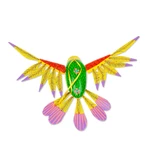 Wood alebrije ornament, 'Fanciful Flutter in Yellow' - Copal Wood Yellow Colorful Alebrije Hummingbird Ornament