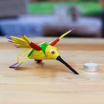Wood alebrije ornament, 'Fanciful Flutter in Yellow' - Copal Wood Yellow Colorful Alebrije Hummingbird Ornament