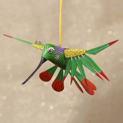 Wood alebrije sculpture, 'Natural Flight' - Wood Alebrije Hummingbird Ornament from Mexico