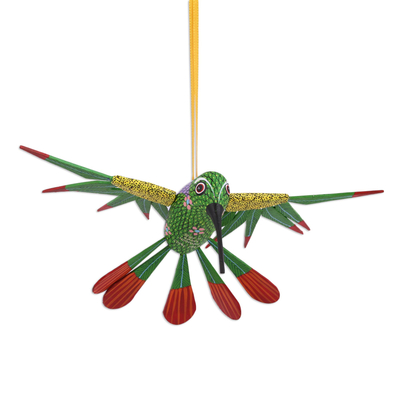 Wood alebrije sculpture, 'Natural Flight' - Wood Alebrije Hummingbird Ornament from Mexico