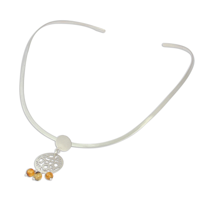 Halskette mit Bernsteinhalsband - Halskette mit Kreisanhänger aus Bernstein und Sterlingsilber