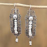 Cultured pearl dangle earrings,