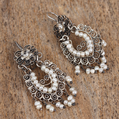 Aretes candelabro de perlas cultivadas - Aretes tipo candelabro de perla cultivada en plata esterlina