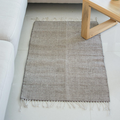 Zapoteken-Wollteppich, (2x3) - handgewebter, grau und beige gestreifter Teppich aus 100 % Wolle (2x3)