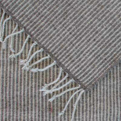 Tapete de lana zapoteca, (2x3) - Alfombra 100% lana tejida a mano con rayas grises y beige (2x3)