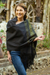 Zapotec cotton rebozo shawl, 'Night Band in Yellow' - 100% Cotton Handwoven Black with Yellow Stripes Rebozo (image 2) thumbail