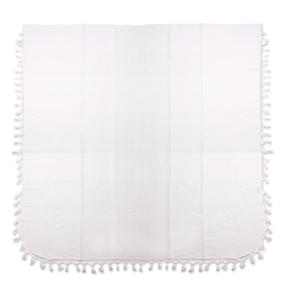 Cotton bedspread, 'Colonial Comfort' (queen) - Handwoven Cotton Bedspread in Alabaster (Queen) from Mexico